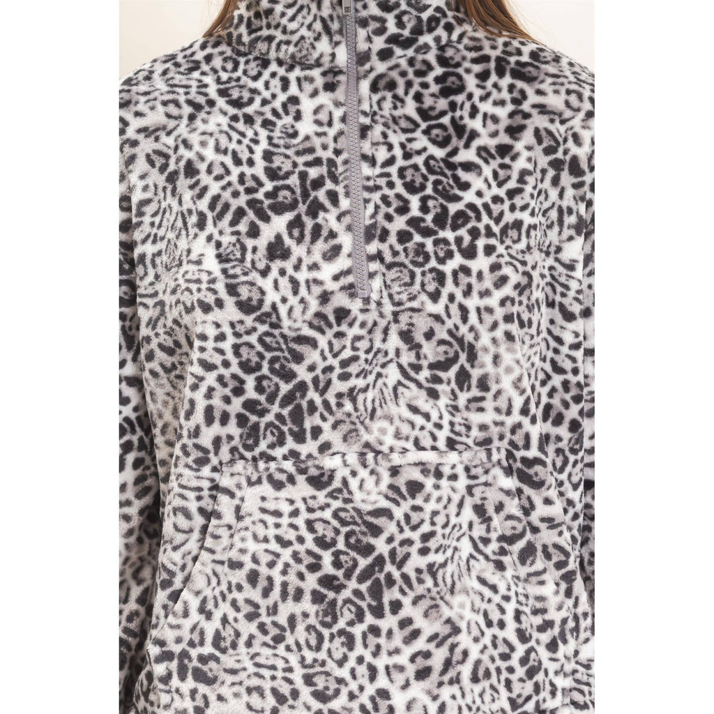 Leopard Print Fleece Half Zip Pullover