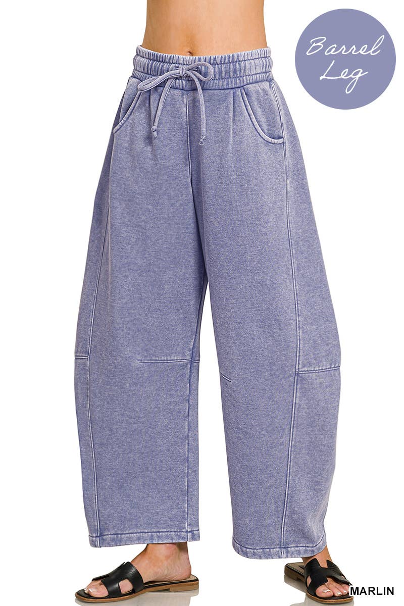 Barrel Leg Washed Sweatpants w/ Pockets