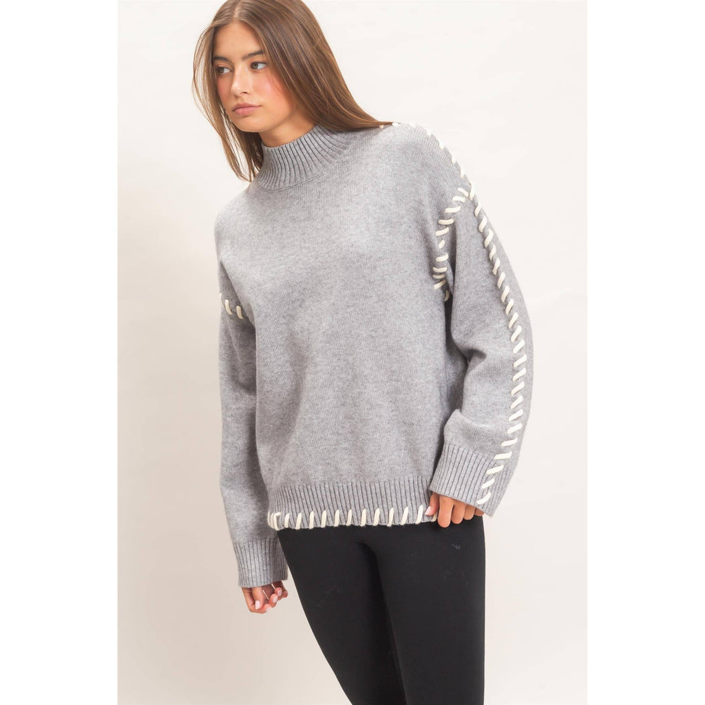 Blanket Stitch High Neck Sweater
