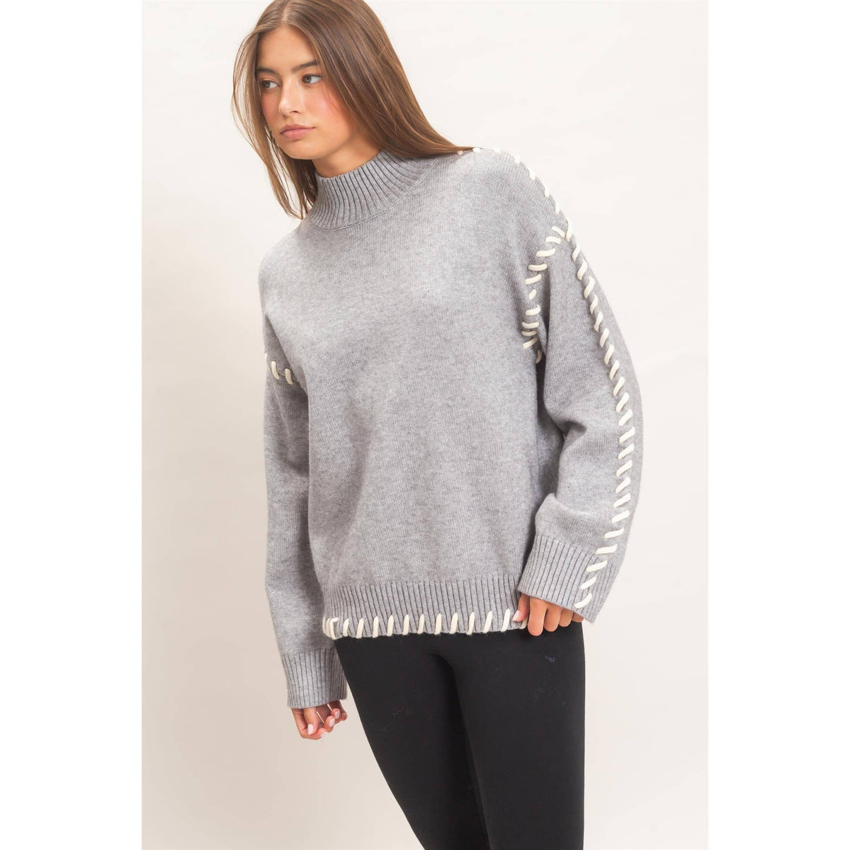 Blanket Stitch High Neck Sweater