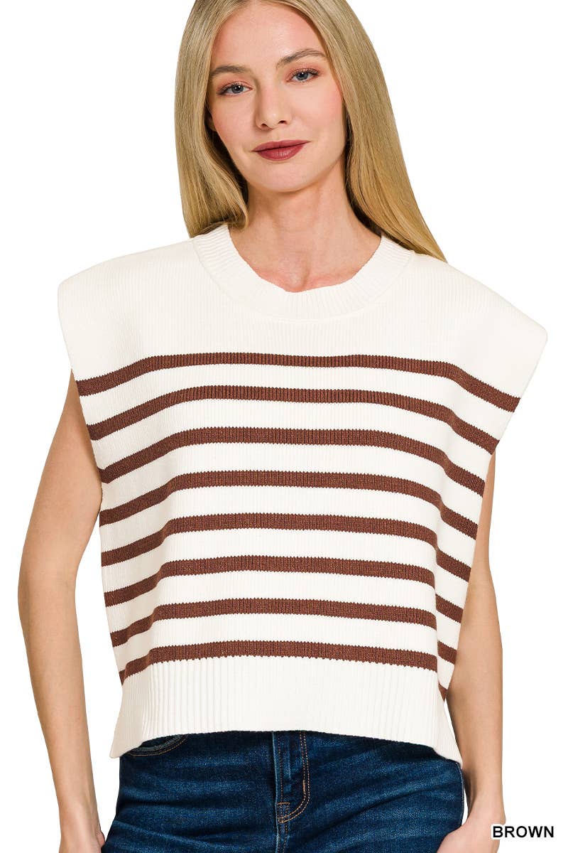 Oversized Crew Neck Stripe Sweater Vest