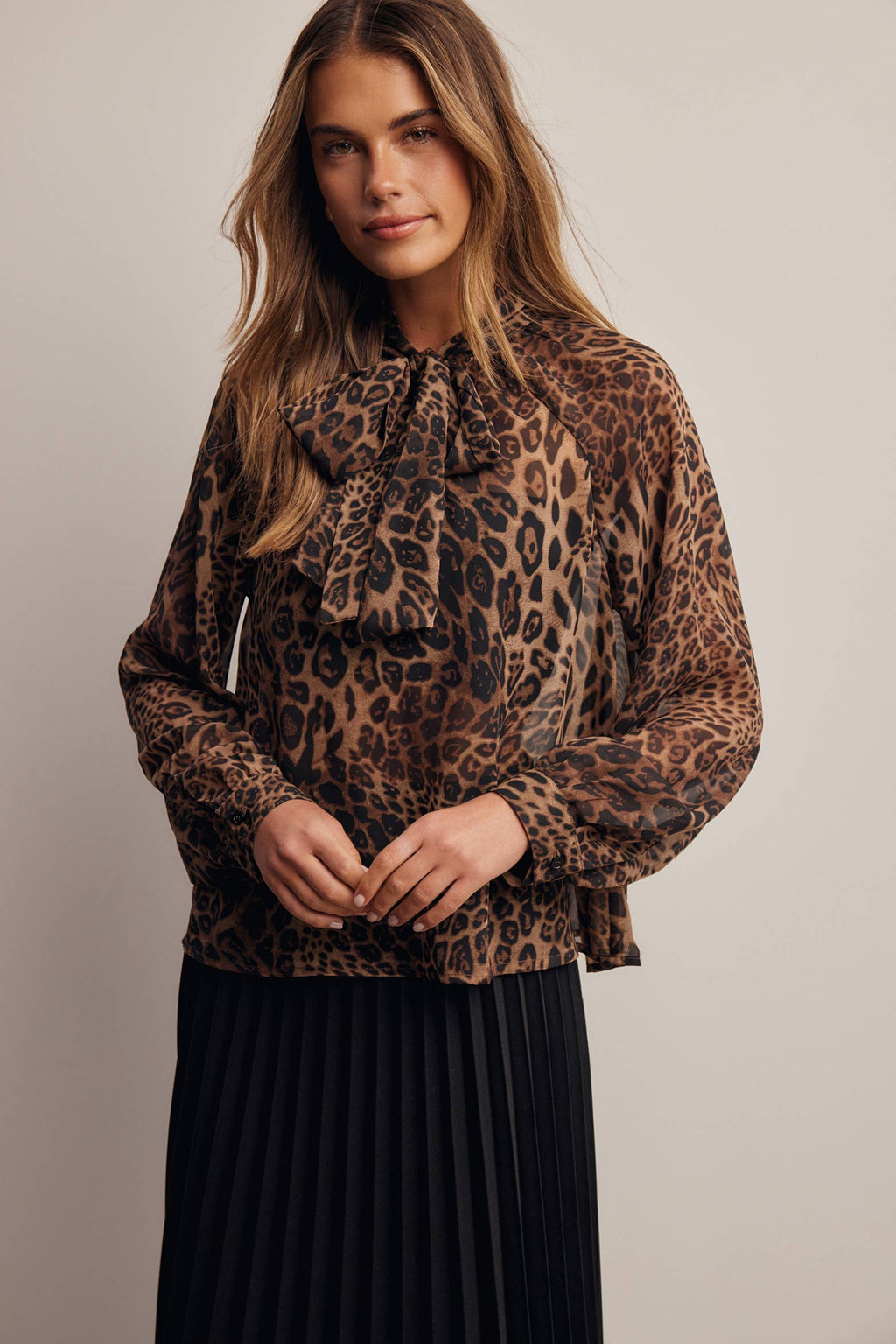 Animal Print Tie Neck Chiffon Blouse FT0074