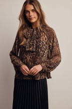 Animal Print Tie Neck Chiffon Blouse FT0074