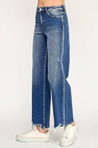 P7091W-DM HIGH RISE SUPER STRETCH WIDE LEG W/ DESTROYED HEM
