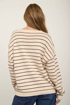 CREAM STRIPED DROP SHOULDER CREW NECK SWEATER