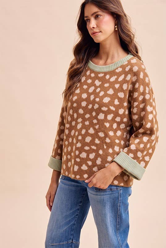Deer Jacquard Print Loose Fit Sweater