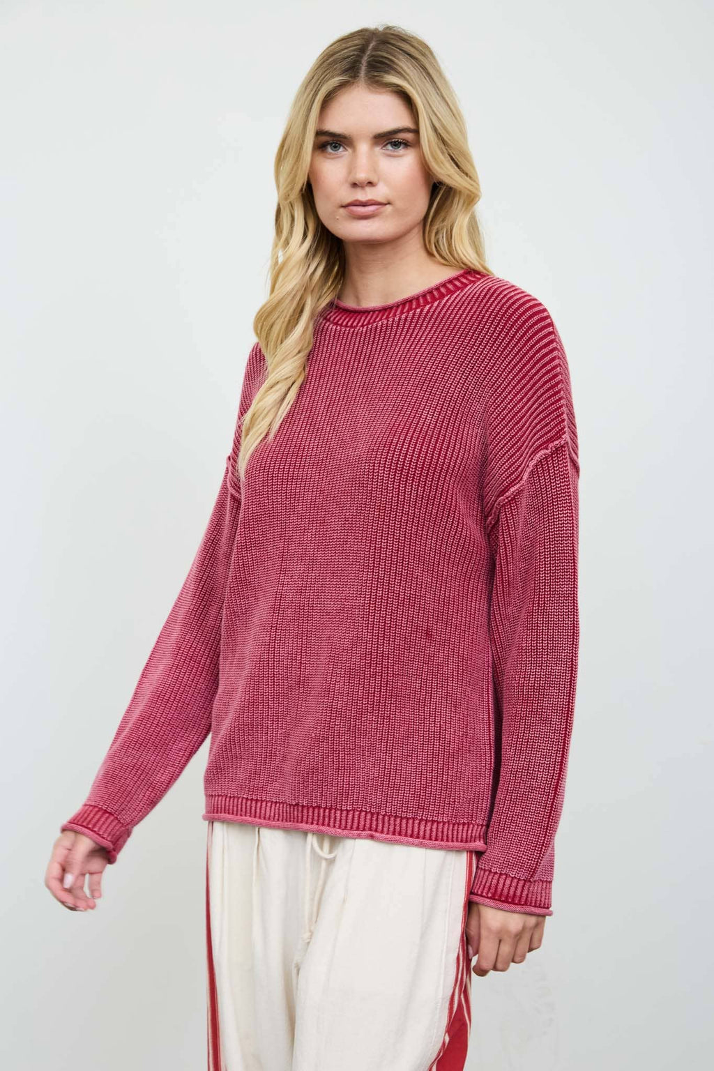 WASHED RAW EDGE DROP SHOULDER SWEATER
