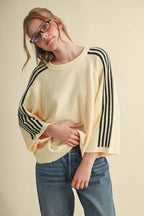 STRIPED 3/4 SLEEVE SWEATER MSW11585