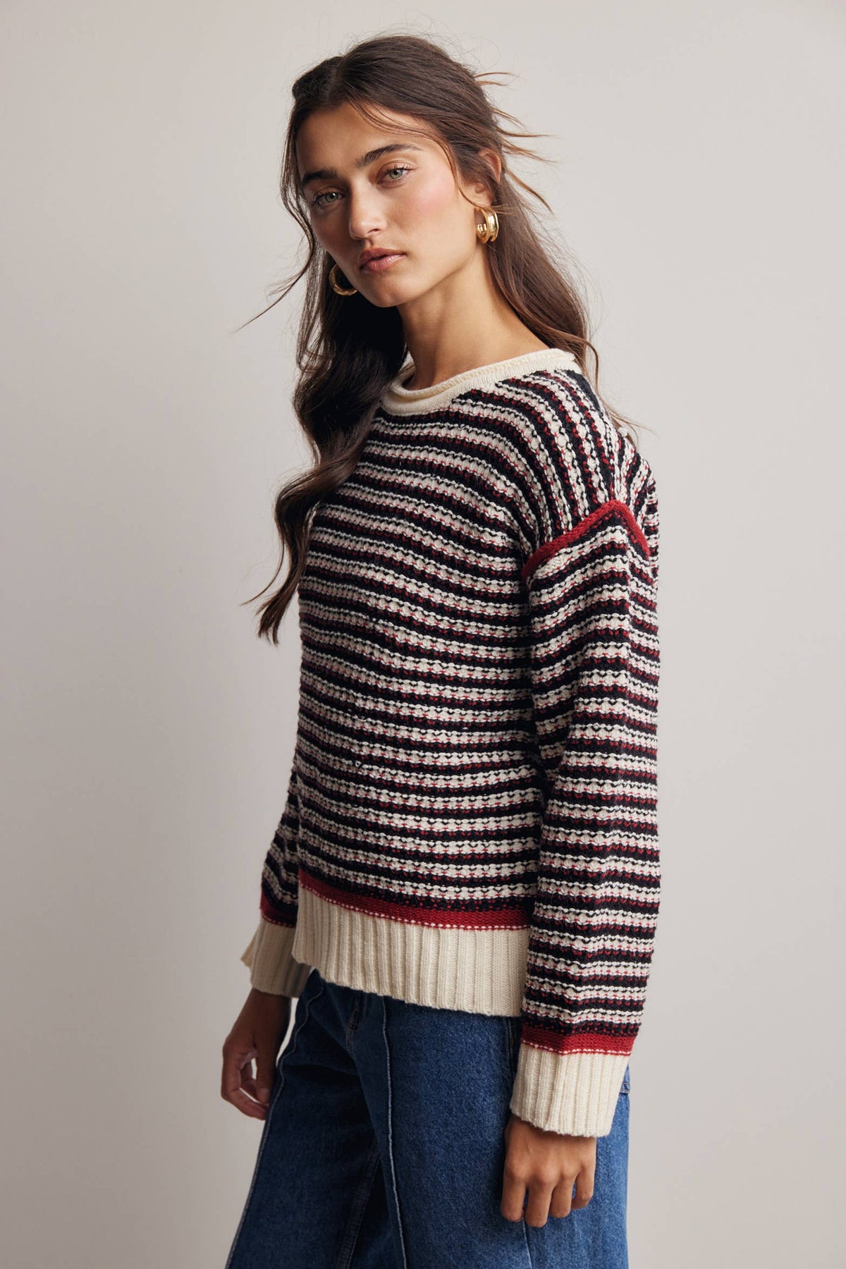 Striped Textured Knit Sweater FSW0063