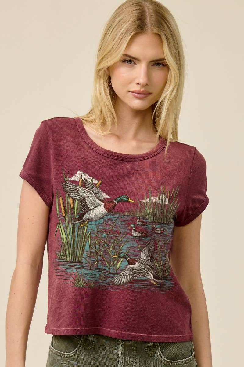 Mallard Ducks Graphic Potassium Spray Faux Crop Tee