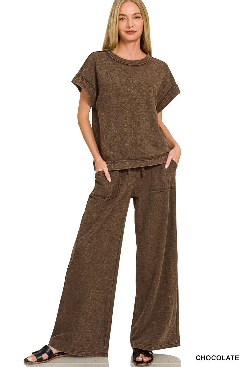 Washed Slub Short Sleeve Tee & Long Pants 2PC Set
