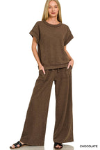 Washed Slub Short Sleeve Tee & Long Pants 2PC Set
