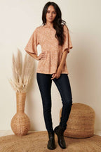 T10161 - DITSY FLOWER PRINT BABY DOLL KNIT TOP
