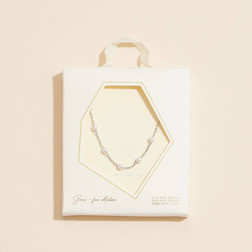 18K Gold Dipped Small Pearl Link Necklace | Timeless 2mm Pearl Link Necklace