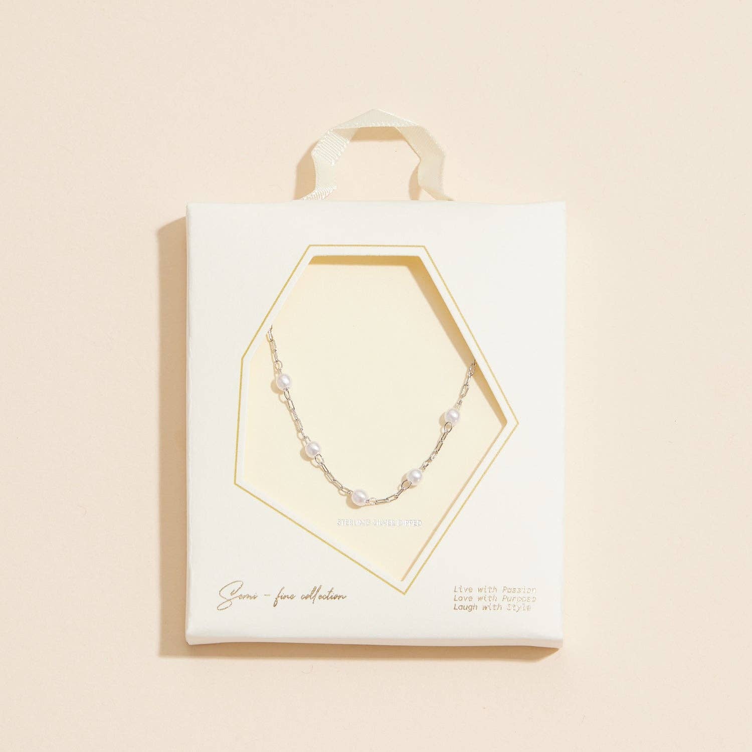 18K Gold Dipped Small Pearl Link Necklace | Timeless 2mm Pearl Link Necklace