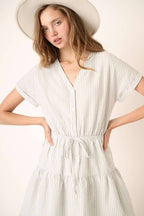 STRIPE BUTTON FRONT MINI SHIRT DRESS