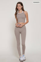Double Layer Effect Crop Tank Top & Leggings Seamless Set