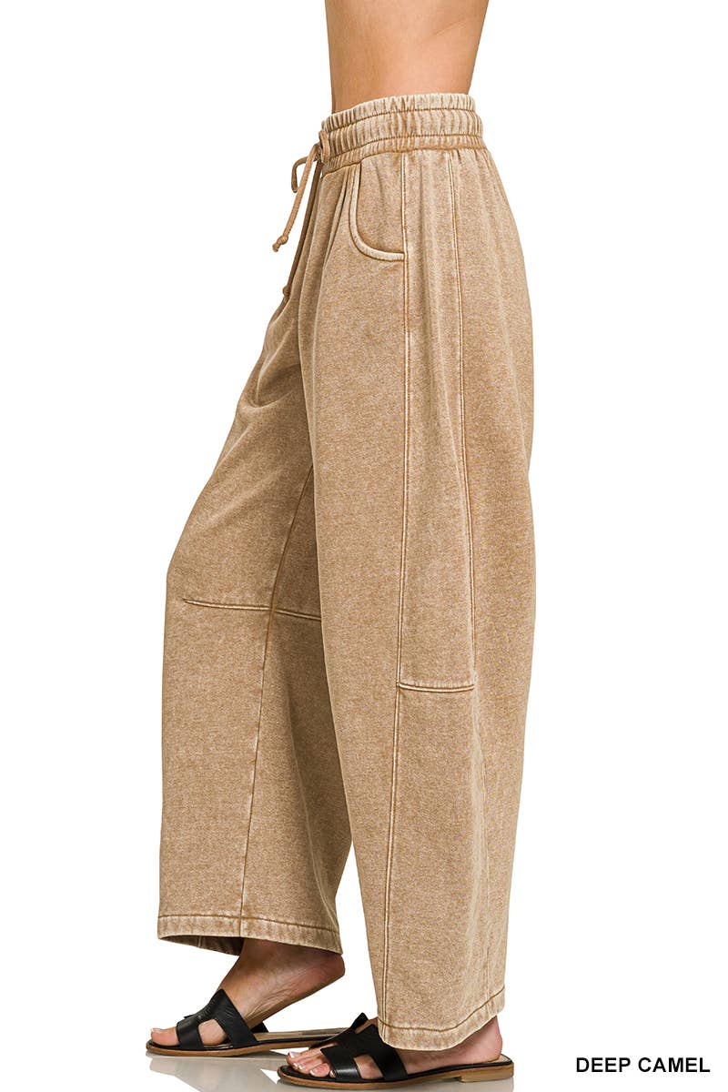 Barrel Leg Washed Sweatpants w/ Pockets