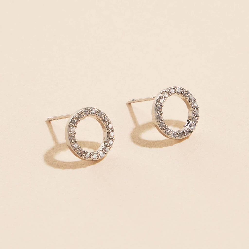 18K Gold Dipped Open Circle CZ Stud Earrings | Pavé Halo
