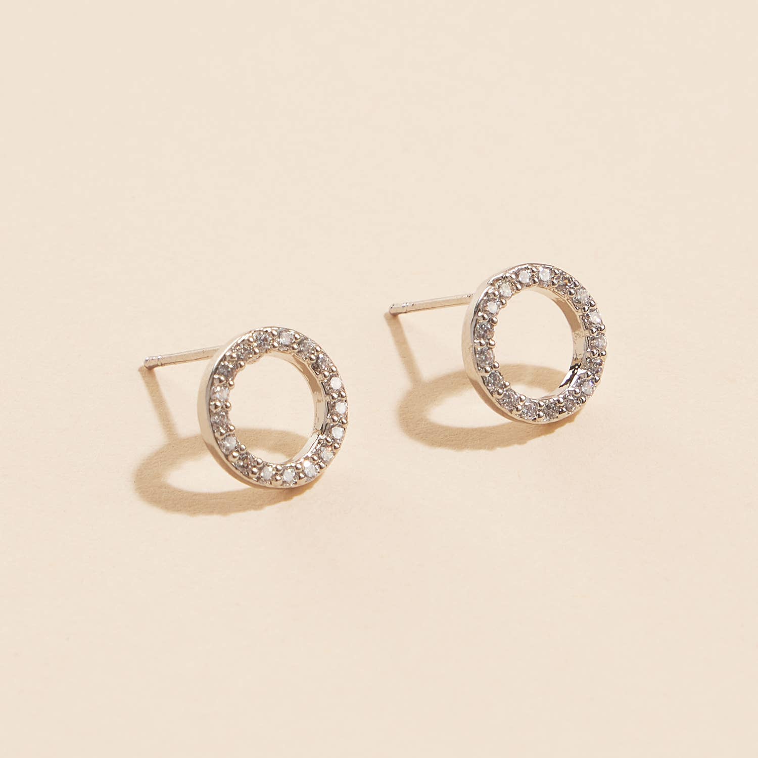 18K Gold Dipped Open Circle CZ Stud Earrings | Pavé Halo