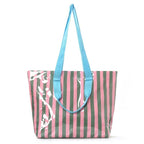 Large Striped Vinyl Tote Bags with Shoulder Strap | 40P619