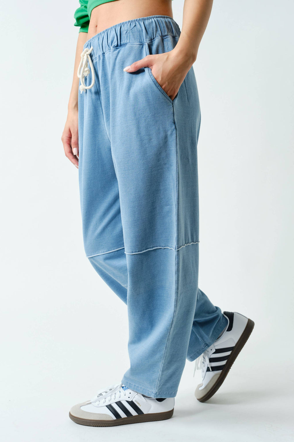 Cotton Blend Mineral Wash Cropped Straight Leg Pants