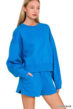 Fleece Round Neck Pullover And Shorts Set