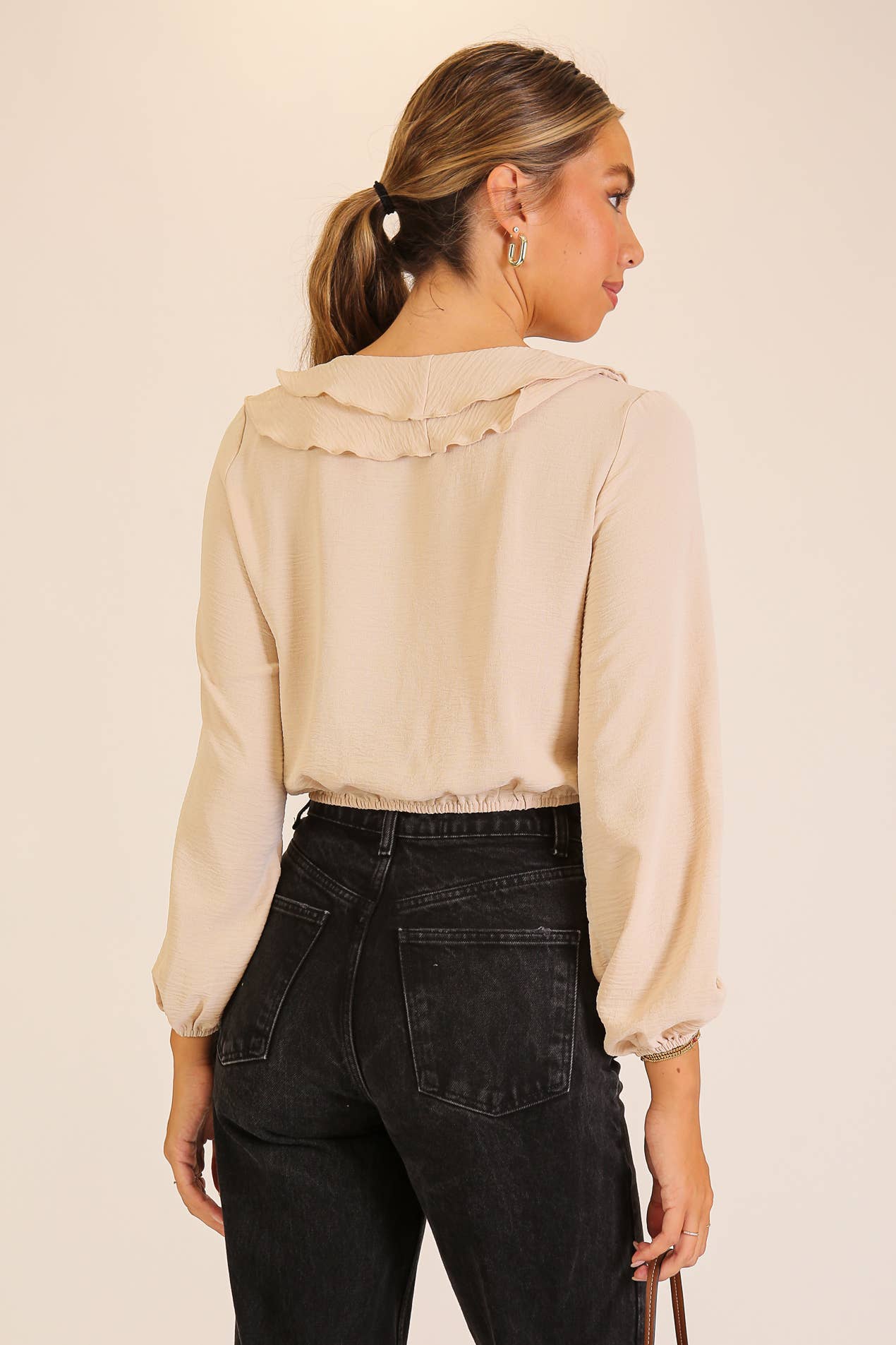 Ruffle Cascade V-Neck Blouse