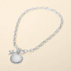 Seashell Starfish Pearl Charm Toggle Chunky Chain Necklace