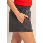 Smocked Waist Mineral Wash Shorts