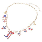 American USA Flag Western Boot Cactus Map Heart Star Charm Station Necklace