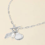 Seashell Pearl Charm Toggle Paperclip Chain Necklace