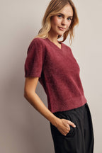 Fuzzy V-Neck Knit Top FSW0105