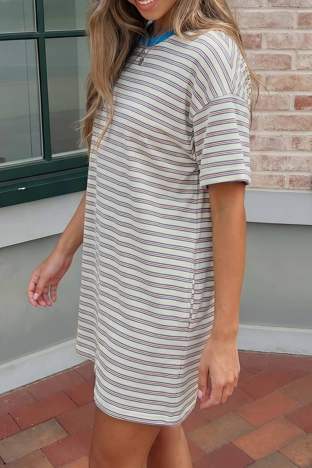 Loose-Fit Drop-Shoulder Cuffed Sleeve T-Shirt Mini Dress