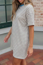 Loose-Fit Drop-Shoulder Cuffed Sleeve T-Shirt Mini Dress