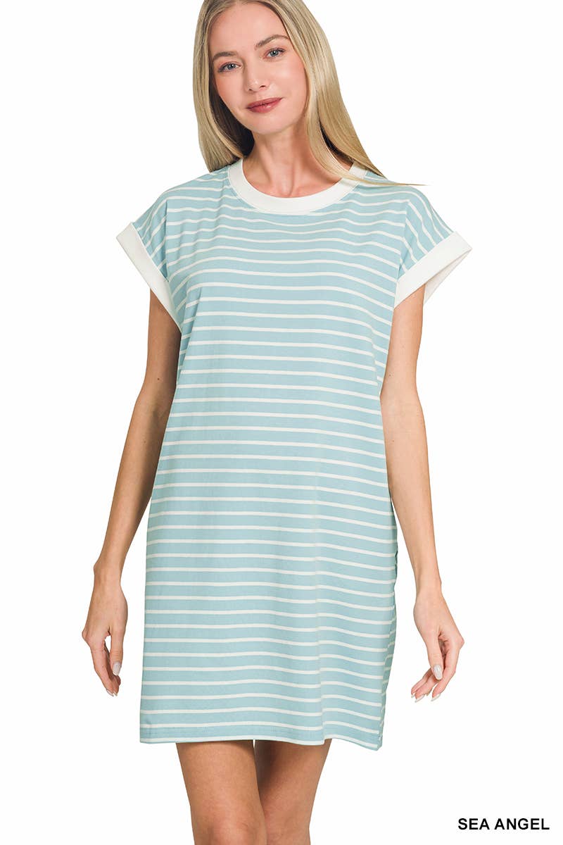 Stripe Cotton Tshirt Dress w/ side pockets SI-29147