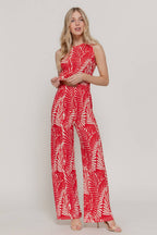 Sleeveless Top & Wide Print Knit Pants Set