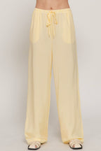 Waist Band with String Stripe Print Woven Pants