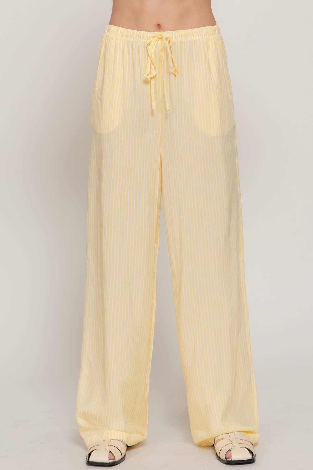 Waist Band with String Stripe Print Woven Pants