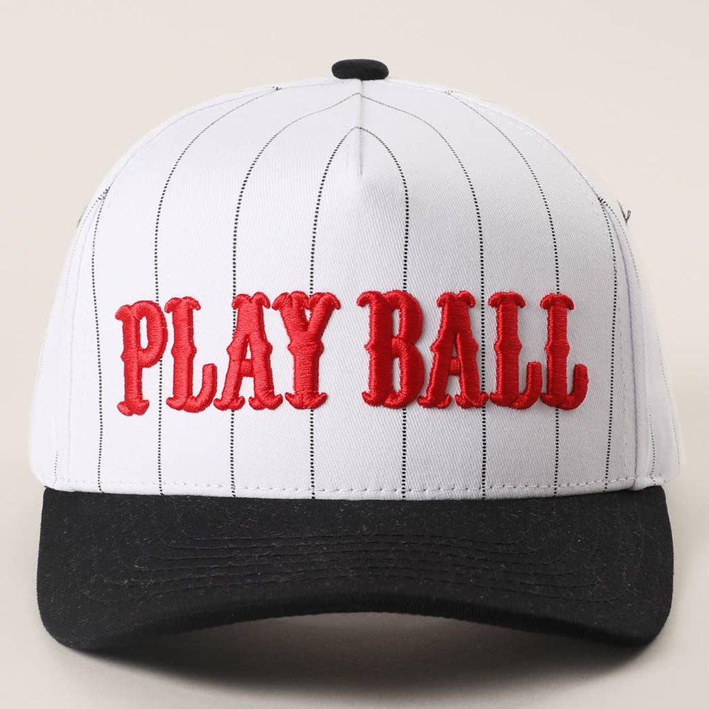 PLAY BALL Pinstripe Embroidered Trucker Hat