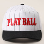 PLAY BALL Pinstripe Embroidered Trucker Hat
