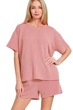 `.SI-26647 Corded Rib Short Sleeve Tee & Short Pants 2PC Set