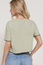 Short Sleeve Round Neck Embroidery Detail Cotton Jersey Top