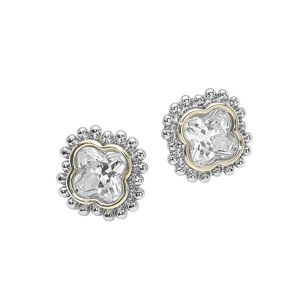 14K Gold Plated Quatrefoil CZ Stud Earrings