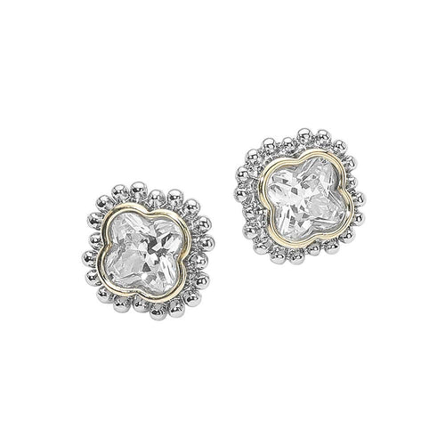 14K Gold Plated Quatrefoil CZ Stud Earrings