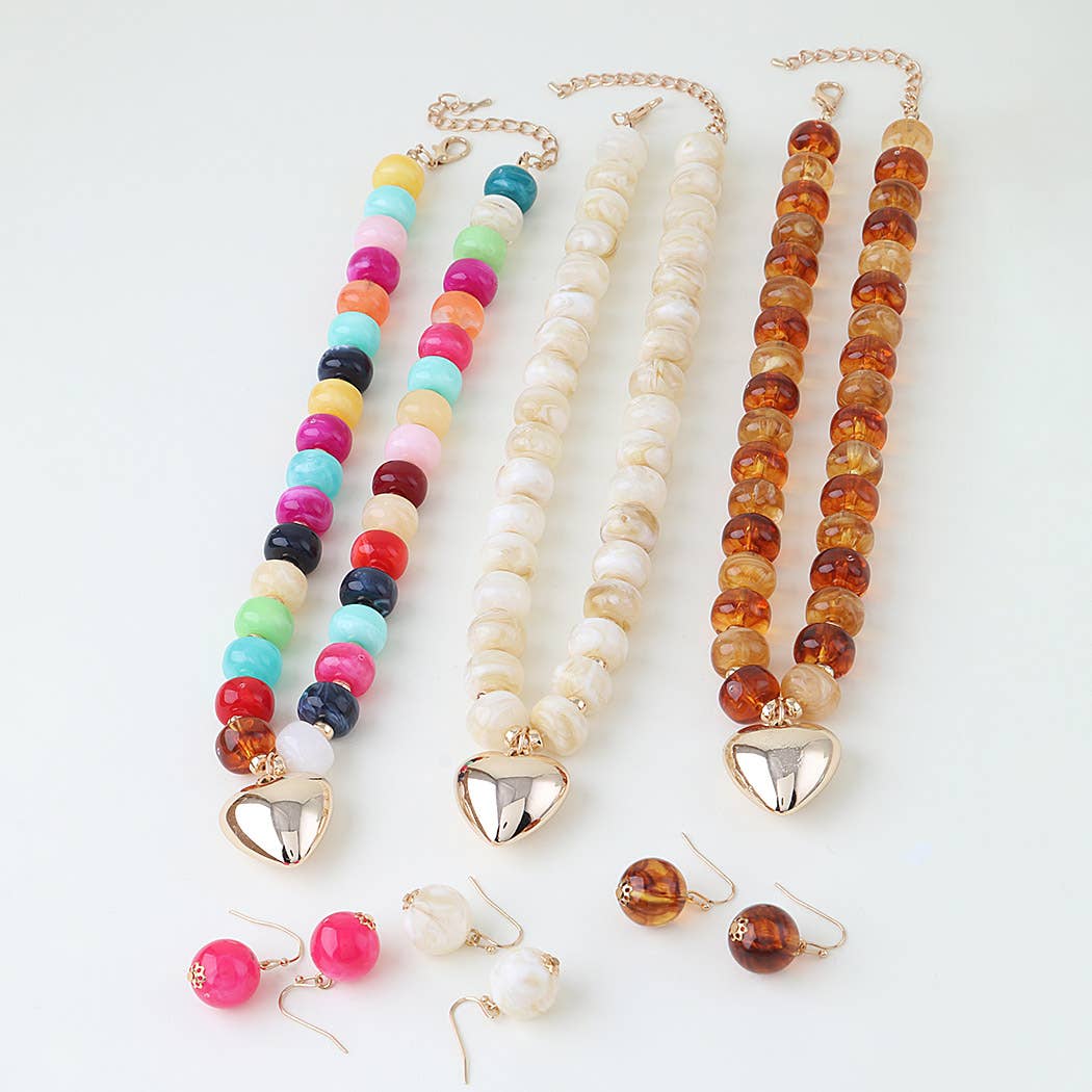 Playful Resin Bead Statement Necklace & Matching Earring Set
