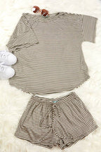 Rayon spandex stripe loose fit short and top set (P16433)