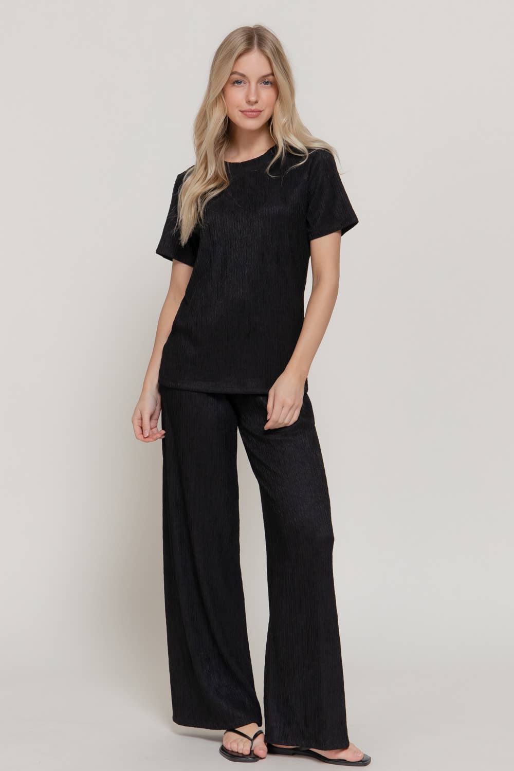 Short Sleeve Top & Wide Knit Pants Set