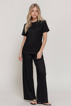 Short Sleeve Top & Wide Knit Pants Set