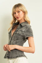 11333-DENIM SHORT SLEEVE COLLAR SHIRTS